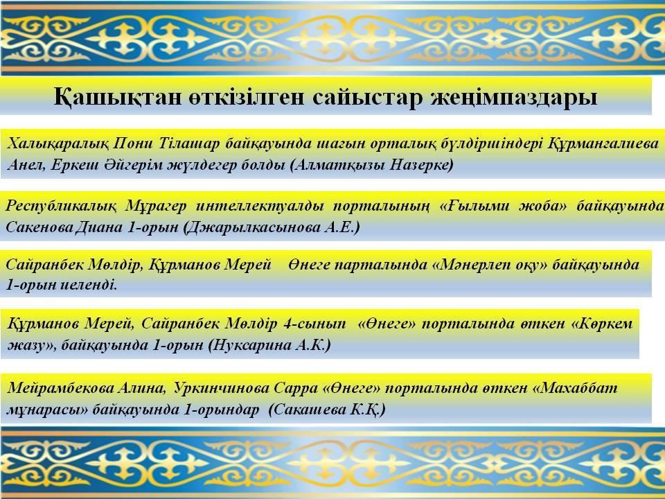 Облыстық 1-7 сыныптар арасында ғылыми жоба қорғау сайысының жеңімпаздары